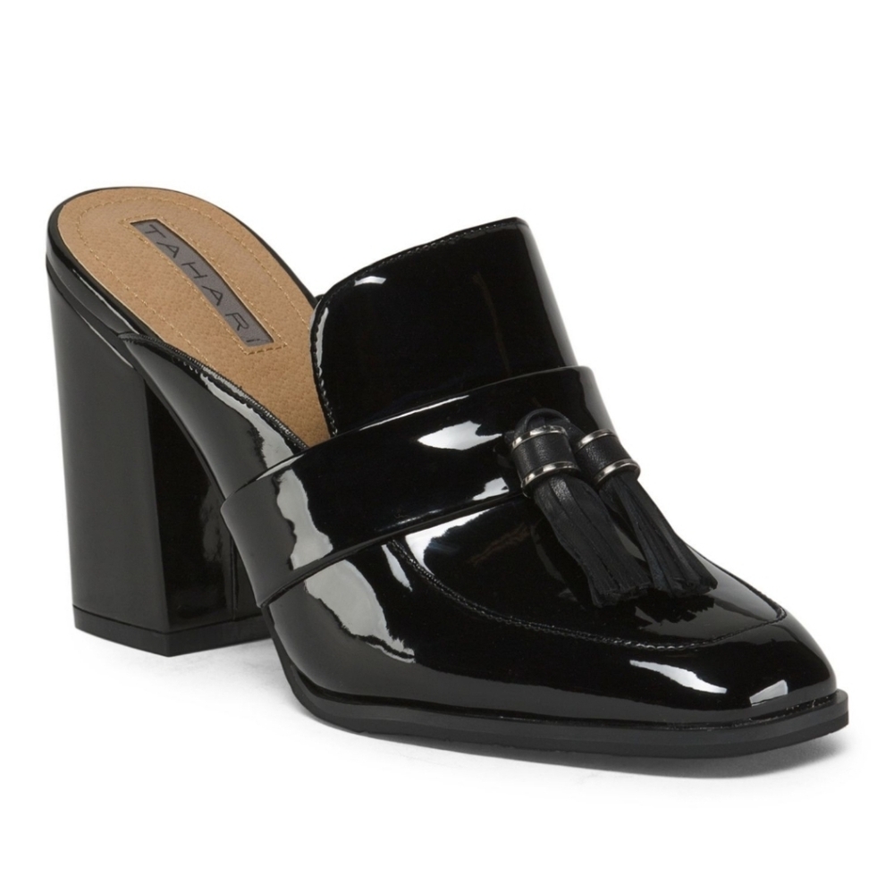 Tahari Women's Black Patent Leather Block Heel Loafers